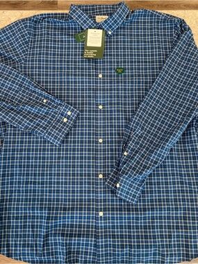 L.L. Bean Men's Blue and White Windowpane Plaid Button-Down Shirt—XXL